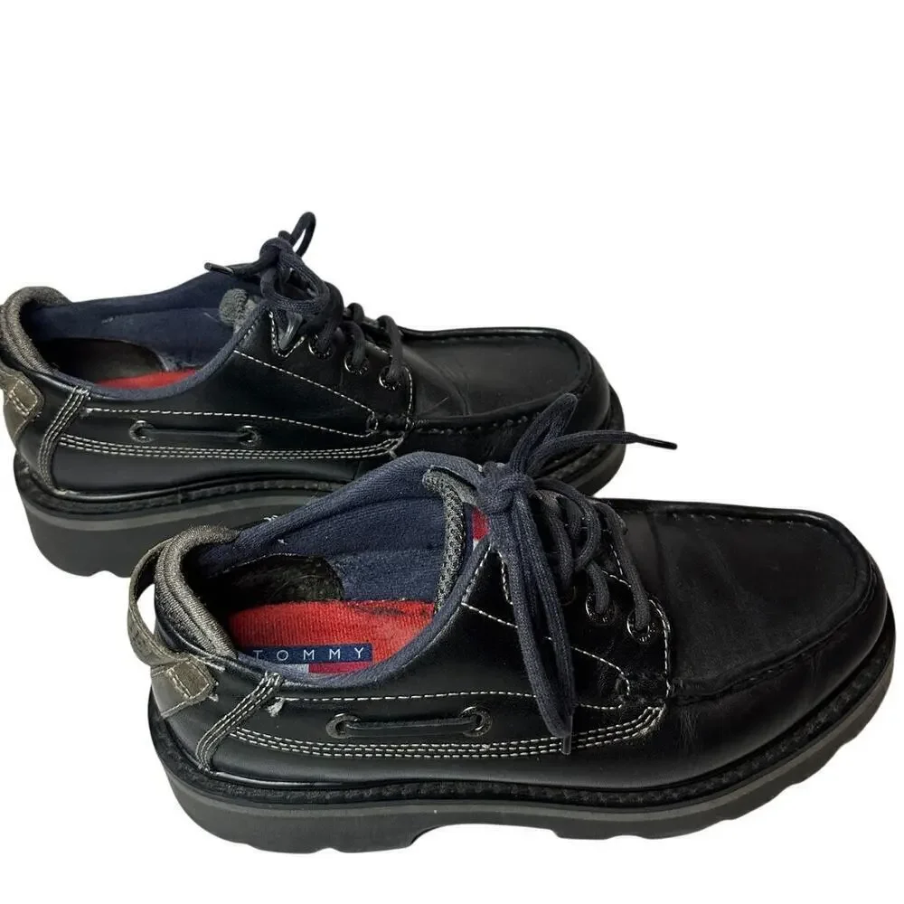 Tommy Hilfiger Size 8.5 Men Black Leather y2k Vintage Lace-Up Work Oxford Shoes
